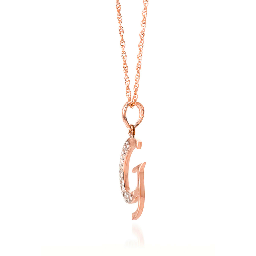 14K. SOLID GOLD NECKLACE WITH NATURAL DIAMONDS INITIAL 'G' PENDANT (Rose Gold) - Picture 3 of 5